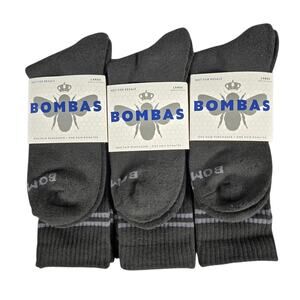Bombas Socks Mens Large Black Crew Honeycomb Arch Antimicrobial Lot 3 Pairs